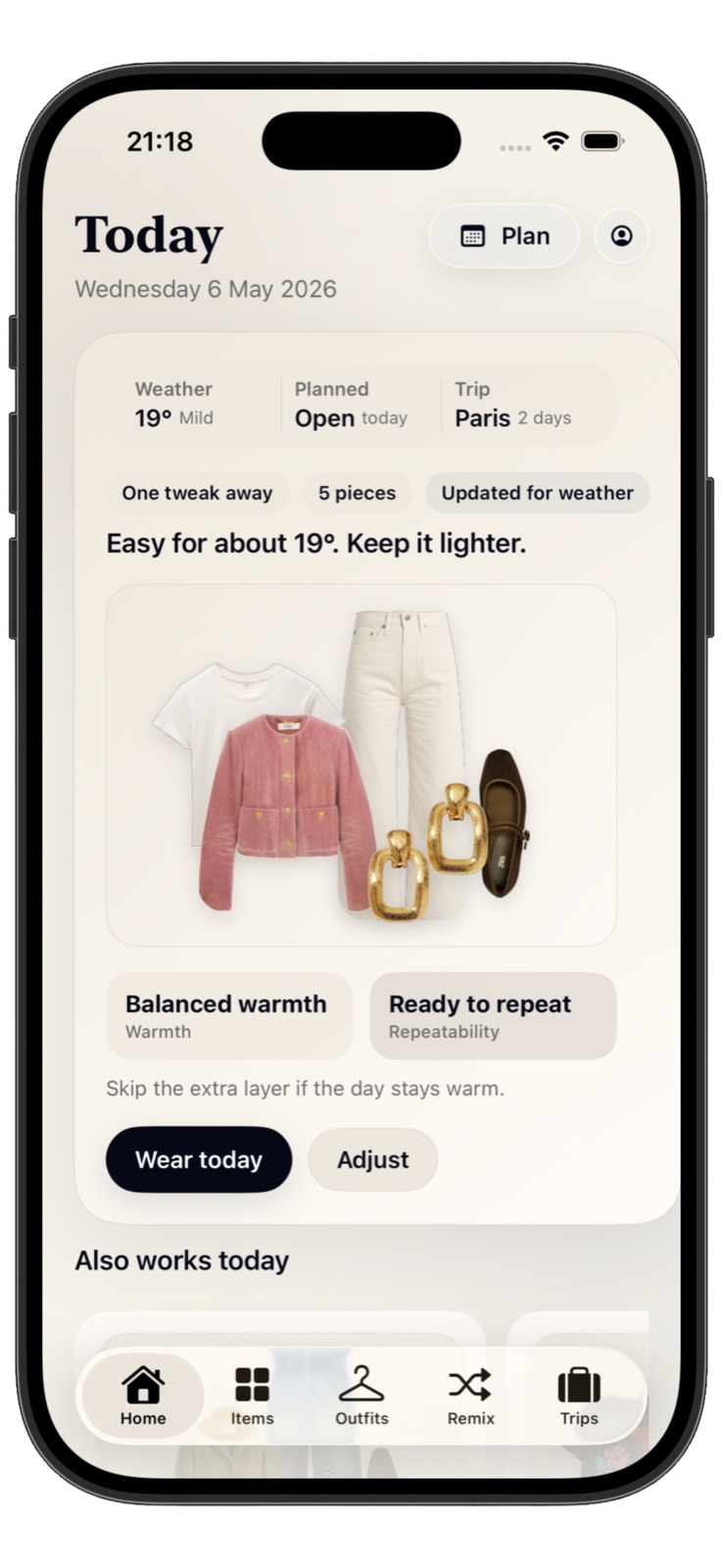 Catwlk Today screen with weather-aware outfit planning